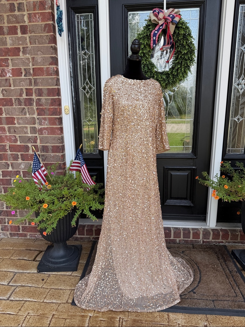 Adrianna Papell Gold Sequin Maxi
